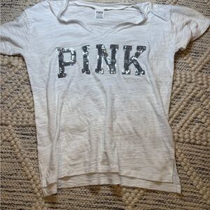 PINK Victoria's Secret White Tee with Silver Sequins